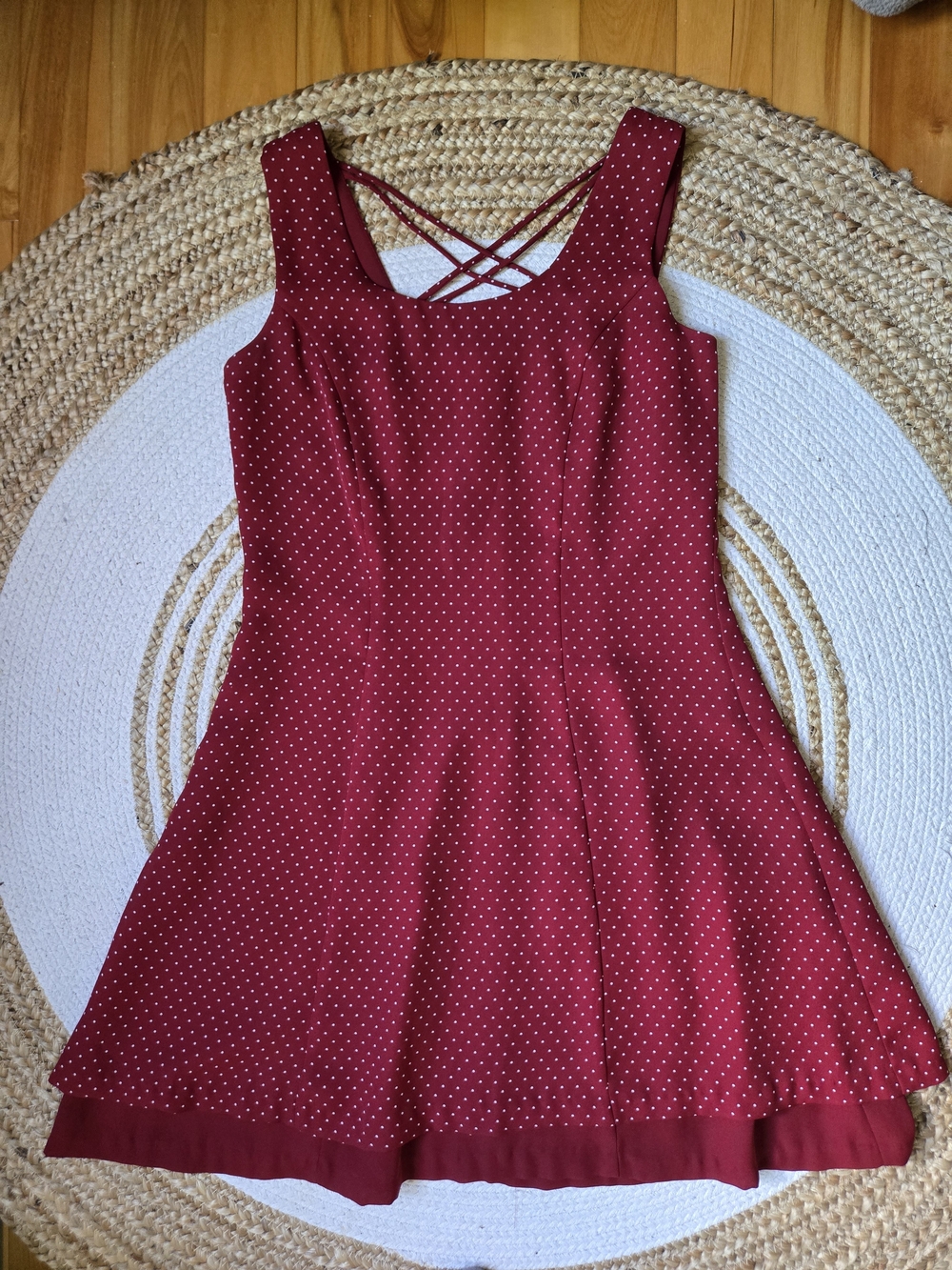 Vintage 90s Burgundy Polka Dot Midi Dress Retro Pin-Up Romantic Casual Chic - Picture 2 of 16